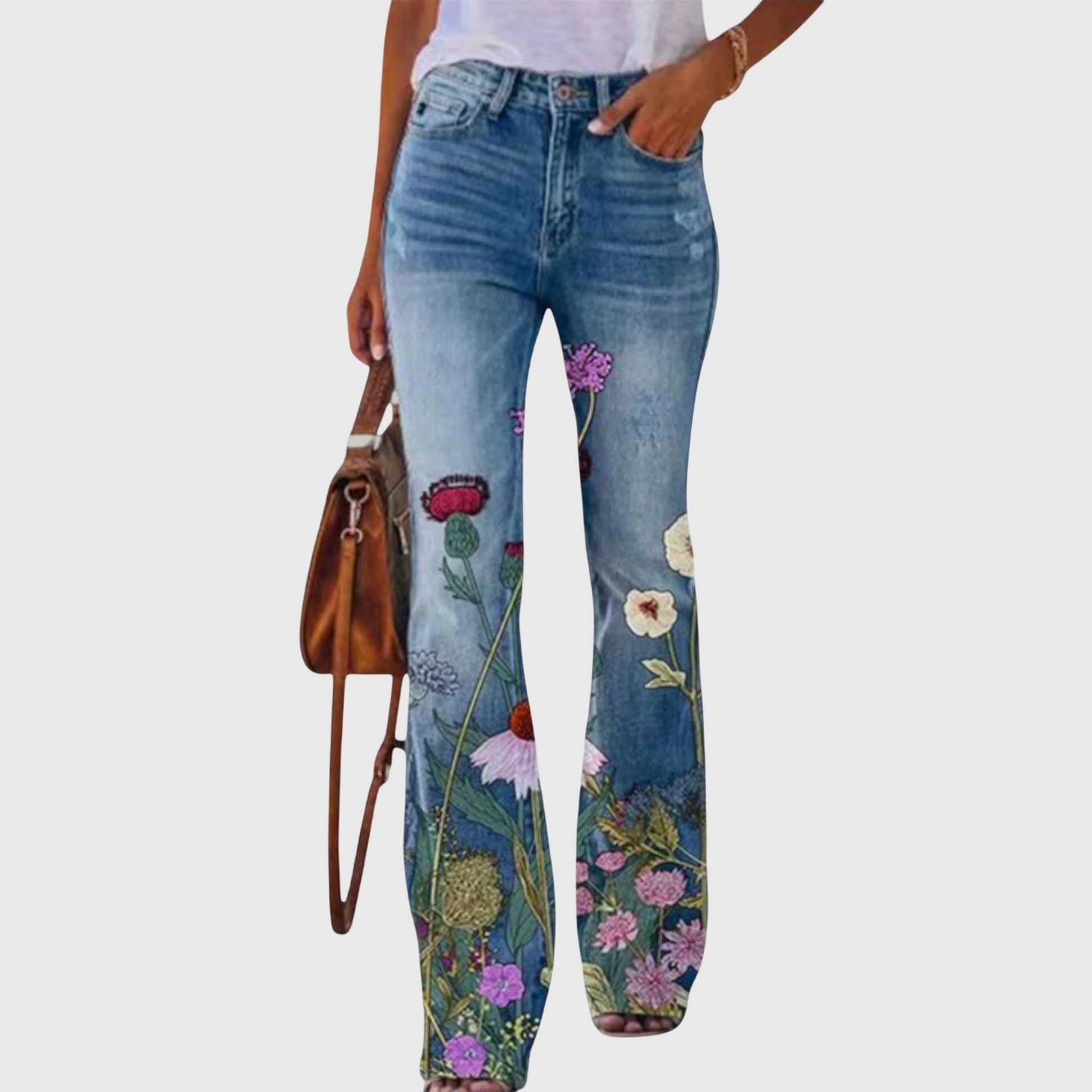 Marigold | Women's High-Waisted Floral Print Flare Denim Jeans