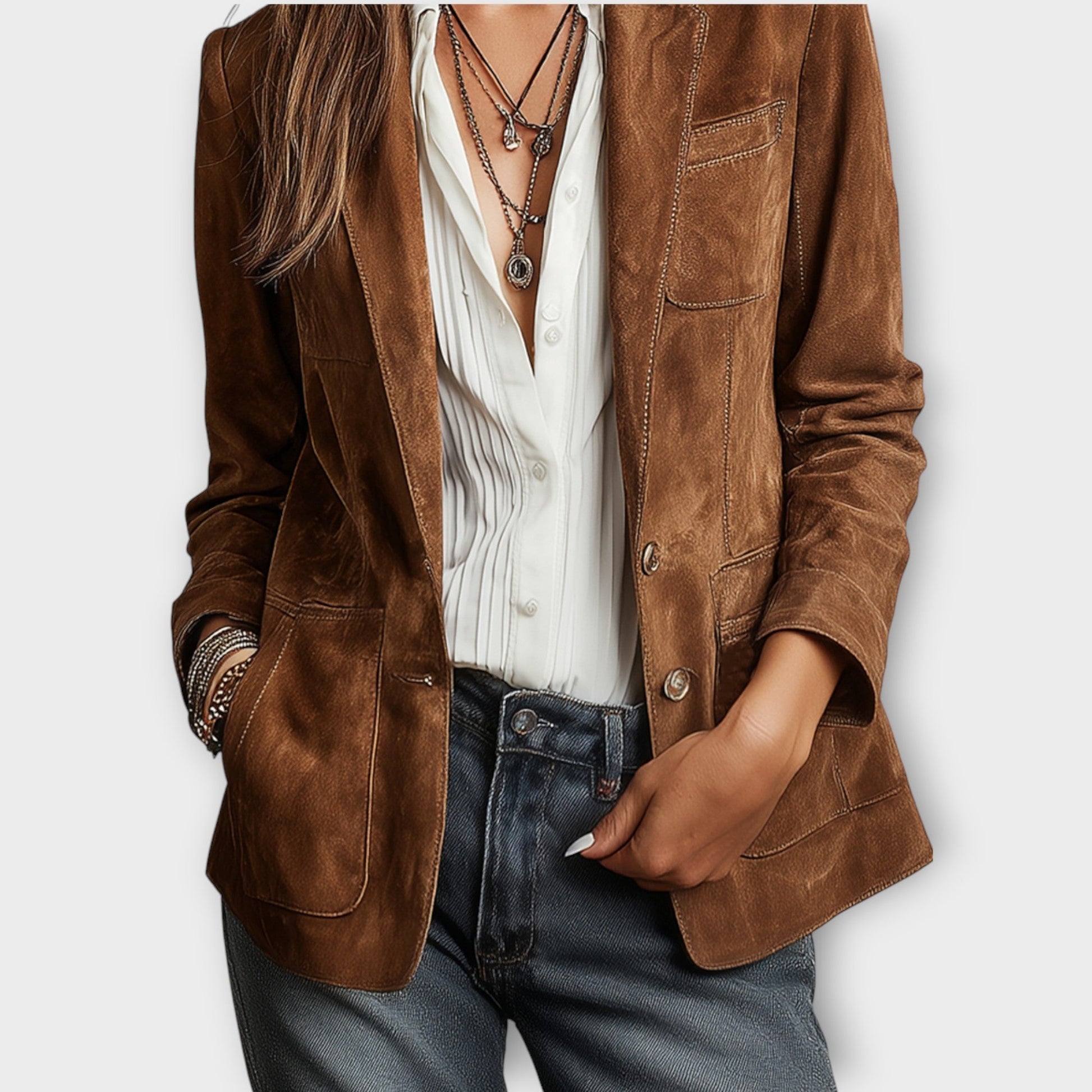 Sabelle | Women's Vintage Suede Tailored Notch Lapel Blazer