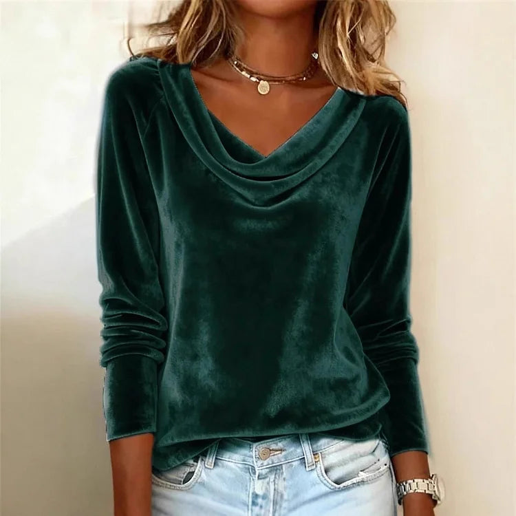 Elysande | Women's Velvet Cowl Neck Long Sleeve Blouse