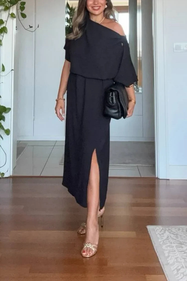 Marisol | Women's Asymmetric One-Shoulder Bow Detail Maxi Dress