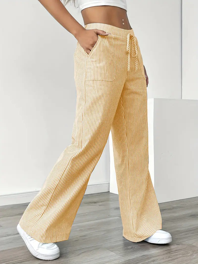 Marbella | Women's Wide Leg Striped Drawstring Beach Pants