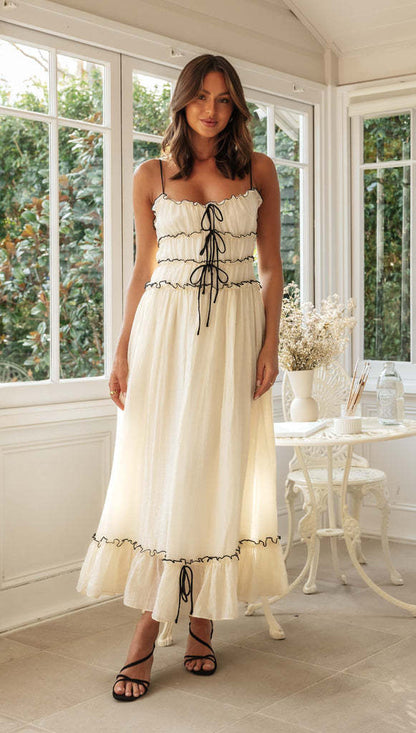 Nora | Ruched Tie Front Strappy Flowy Maxi Dress