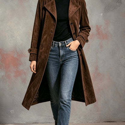 Marlowyx | Women's Longline Suede Lapel Trench Coat