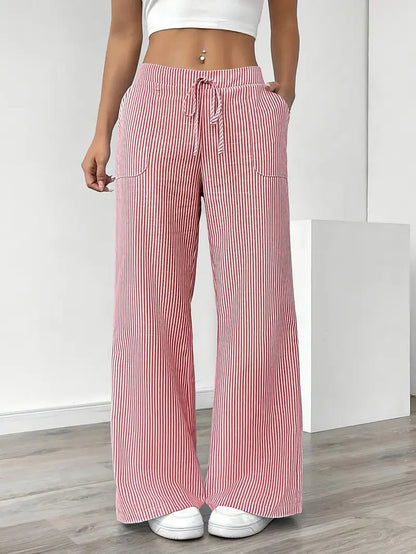 Marbella | Women's Wide Leg Striped Drawstring Beach Pants
