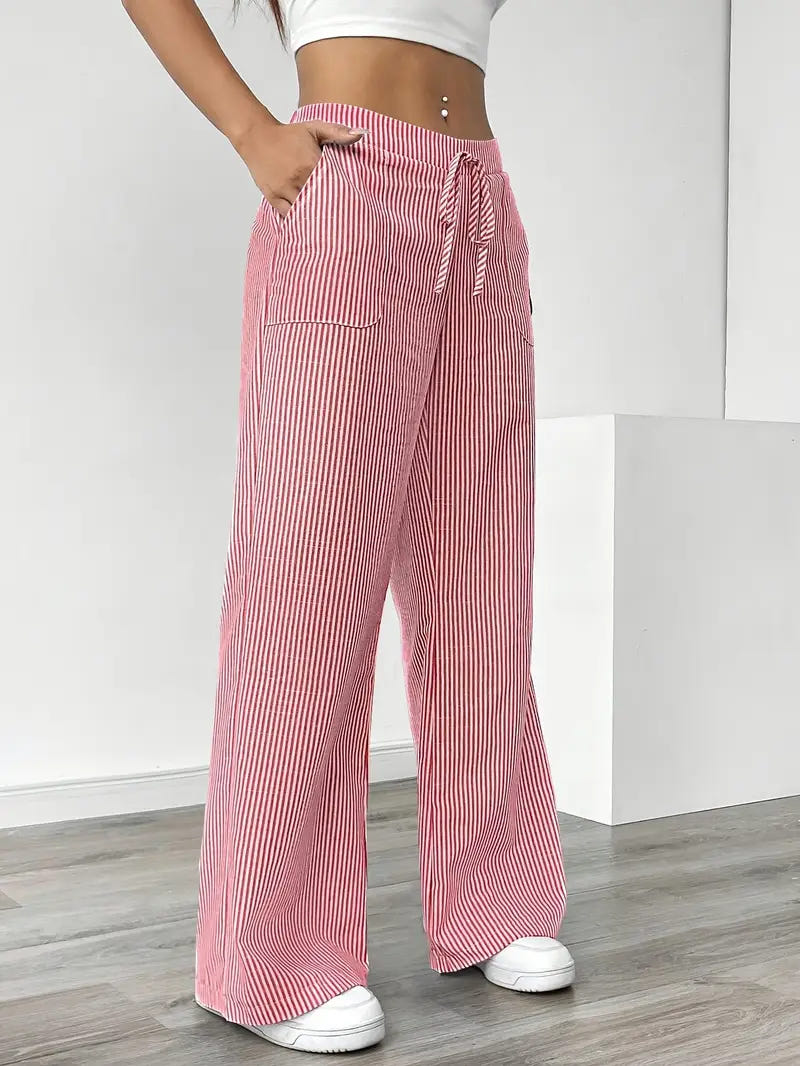 Marbella | Women's Wide Leg Striped Drawstring Beach Pants