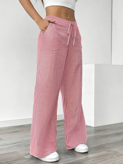 Marbella | Women's Wide Leg Striped Drawstring Beach Pants