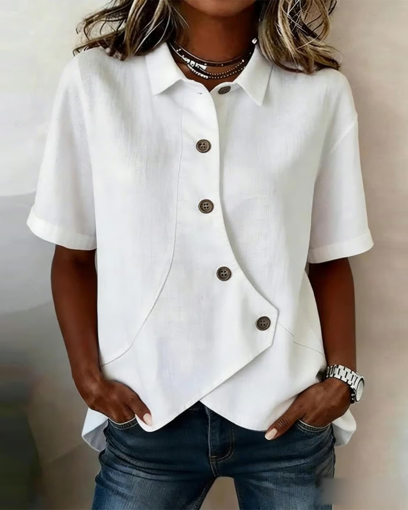 Adeline | Women's Asymmetrical Placket Button Down Linen Blend Shirt