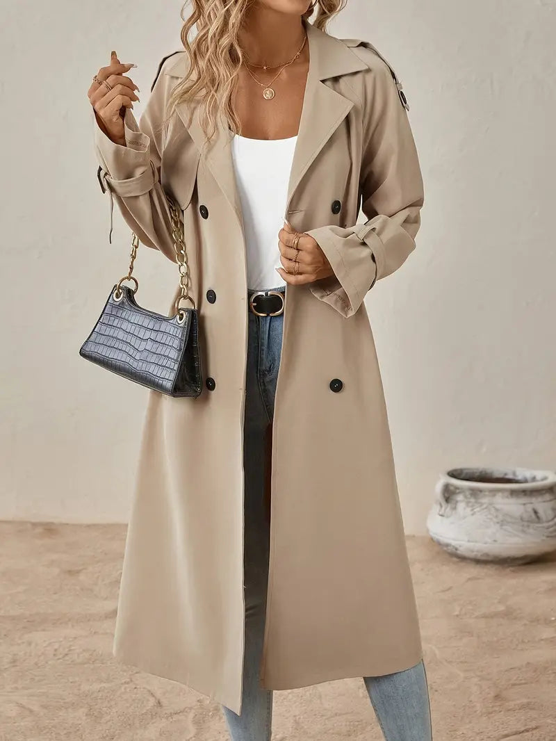 Marlowick | Women's Long Double-Breasted Belted-Cuff Trench Coat