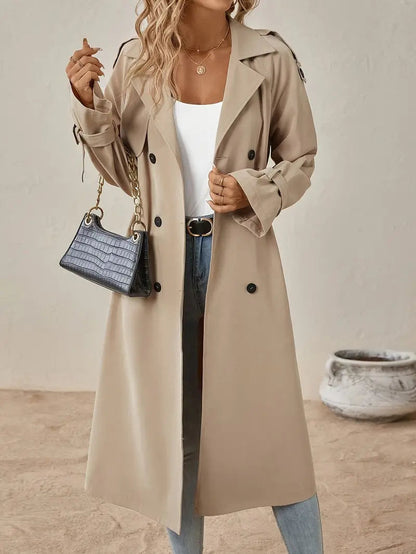 Marlowick | Women's Long Double-Breasted Belted-Cuff Trench Coat