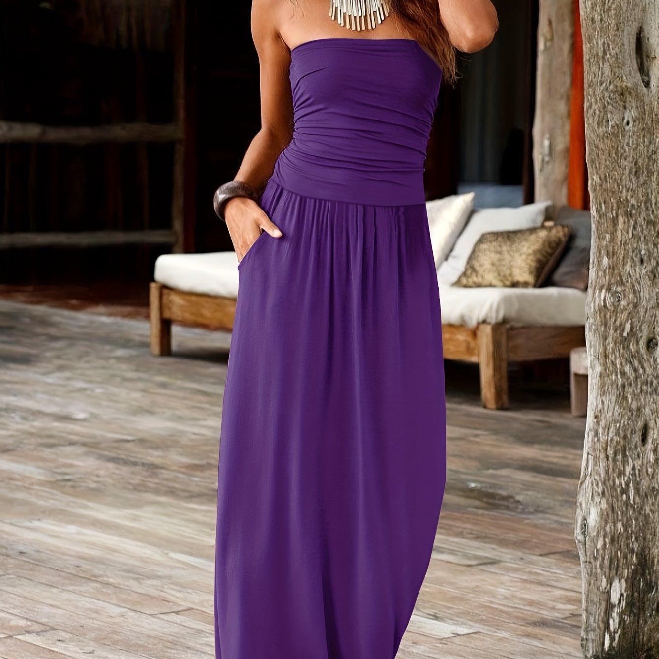 Marlowe | Women's Strapless Bandeau Pocket Maxi Dress