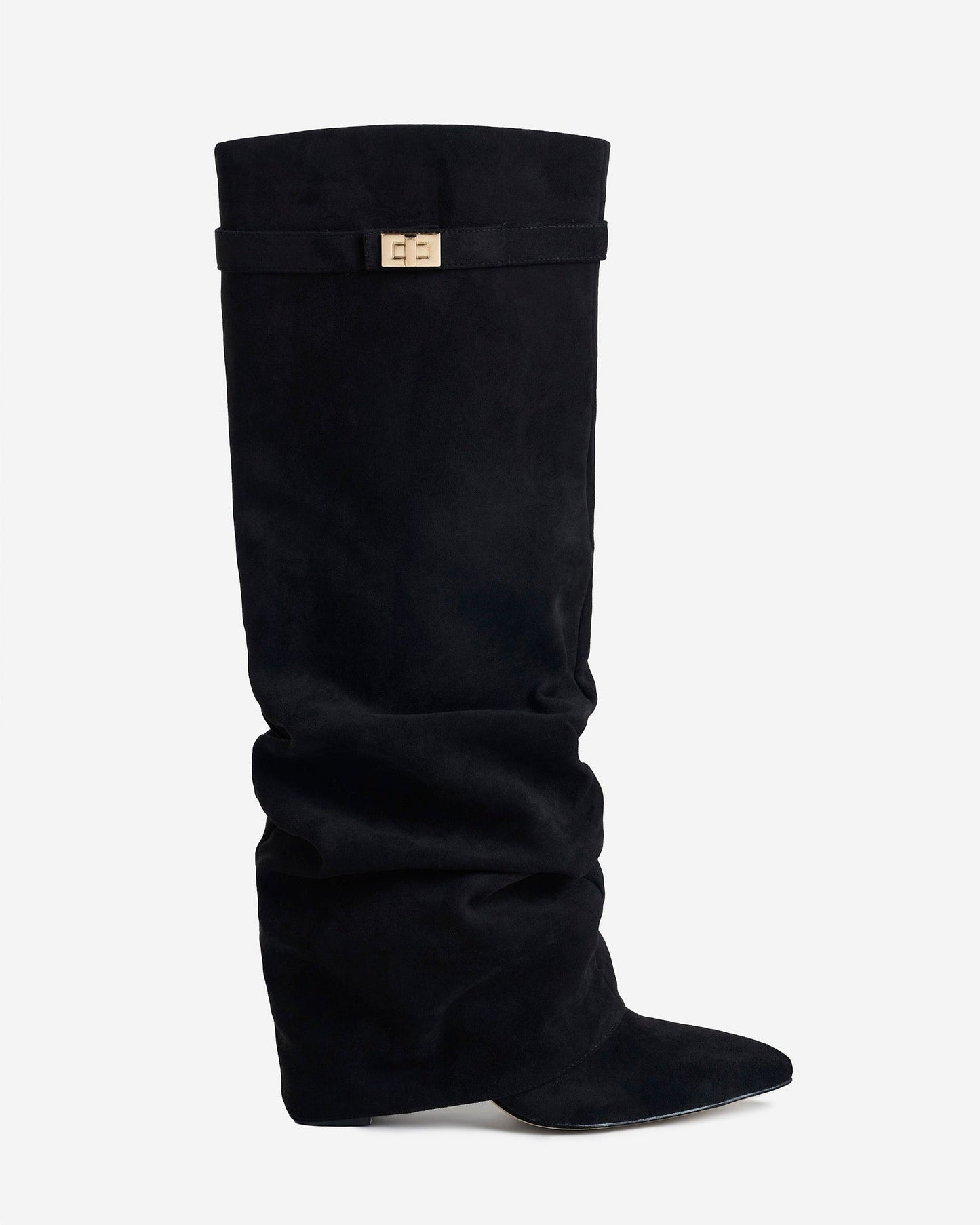 Noirenne | Slouchy Fold Over Knee High Hidden Wedge Boots