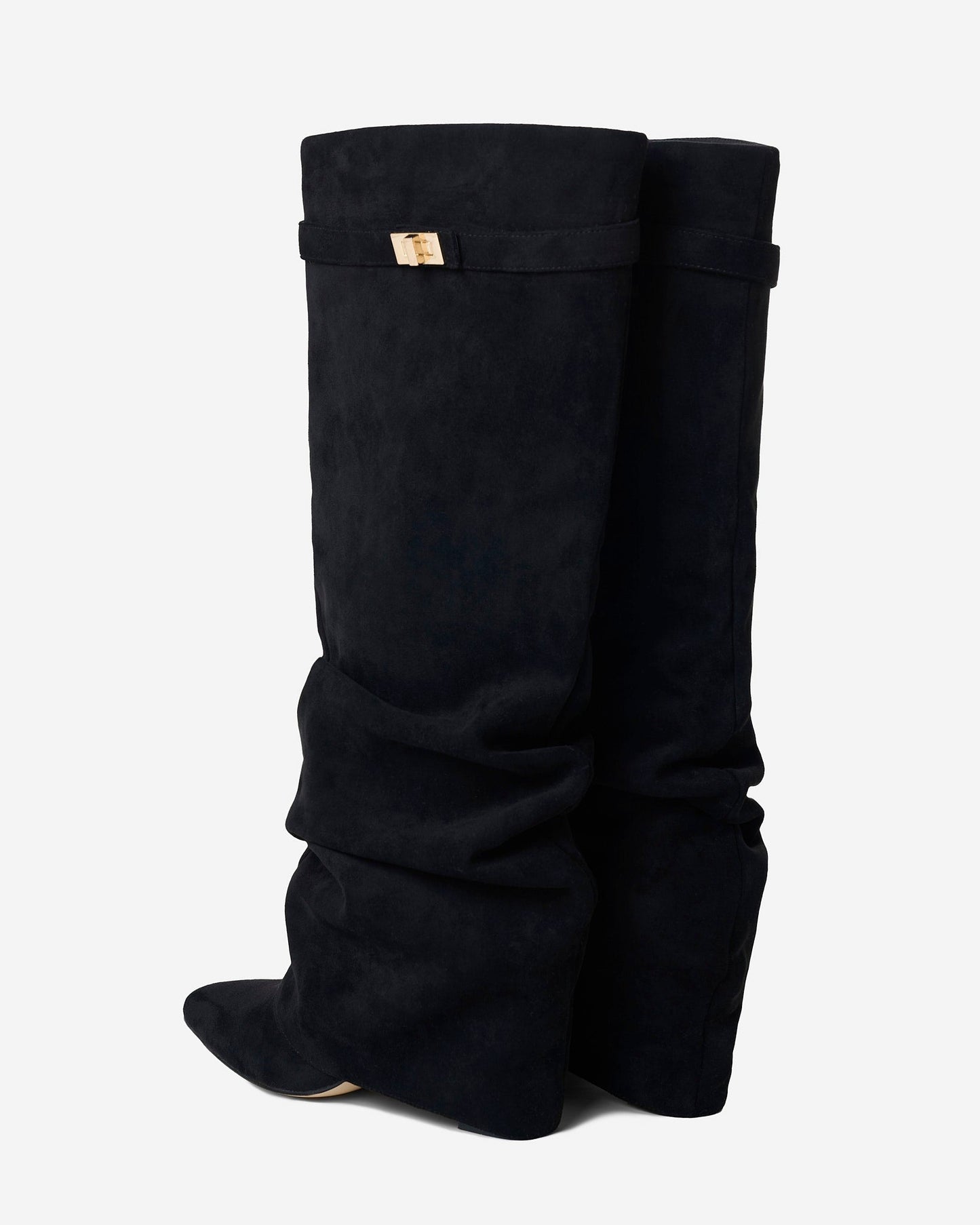 Noirenne | Slouchy Fold Over Knee High Hidden Wedge Boots