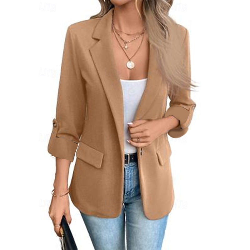Elara | Women's Tailored Open Front Ruched Sleeve Blazer