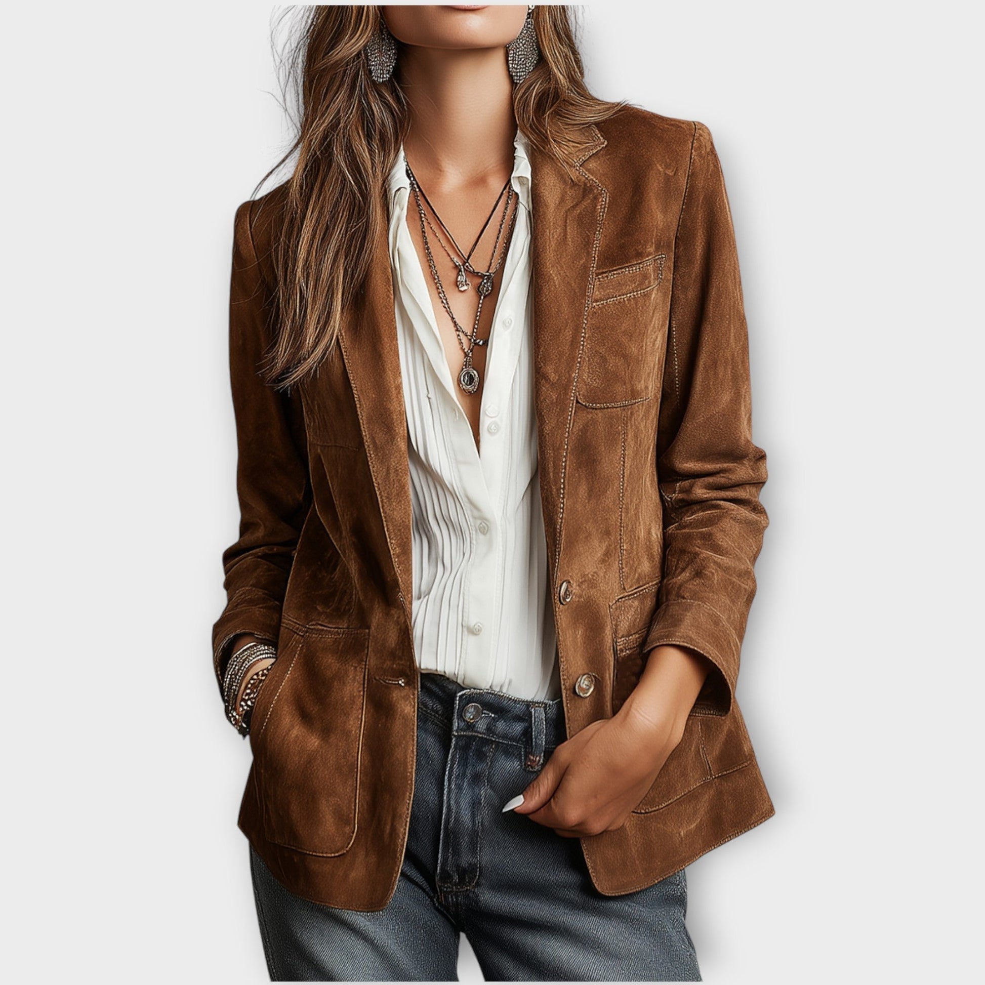Sabelle | Women's Vintage Suede Tailored Notch Lapel Blazer