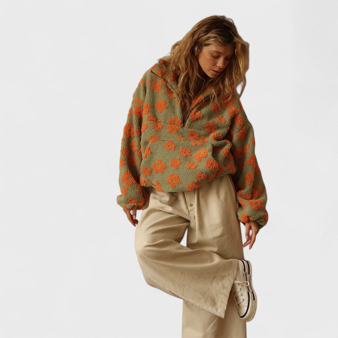 Marlowe | Women's Sherpa Fleece Floral Quarter Zip Pullover