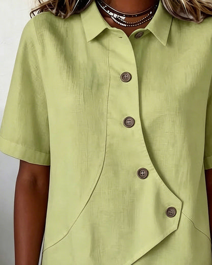 Adeline | Women's Asymmetrical Placket Button Down Linen Blend Shirt