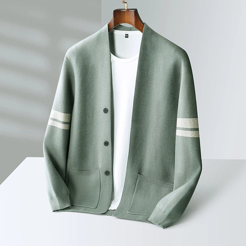 Osric | Men's Knit Striped Sleeve Open Front Cardigan