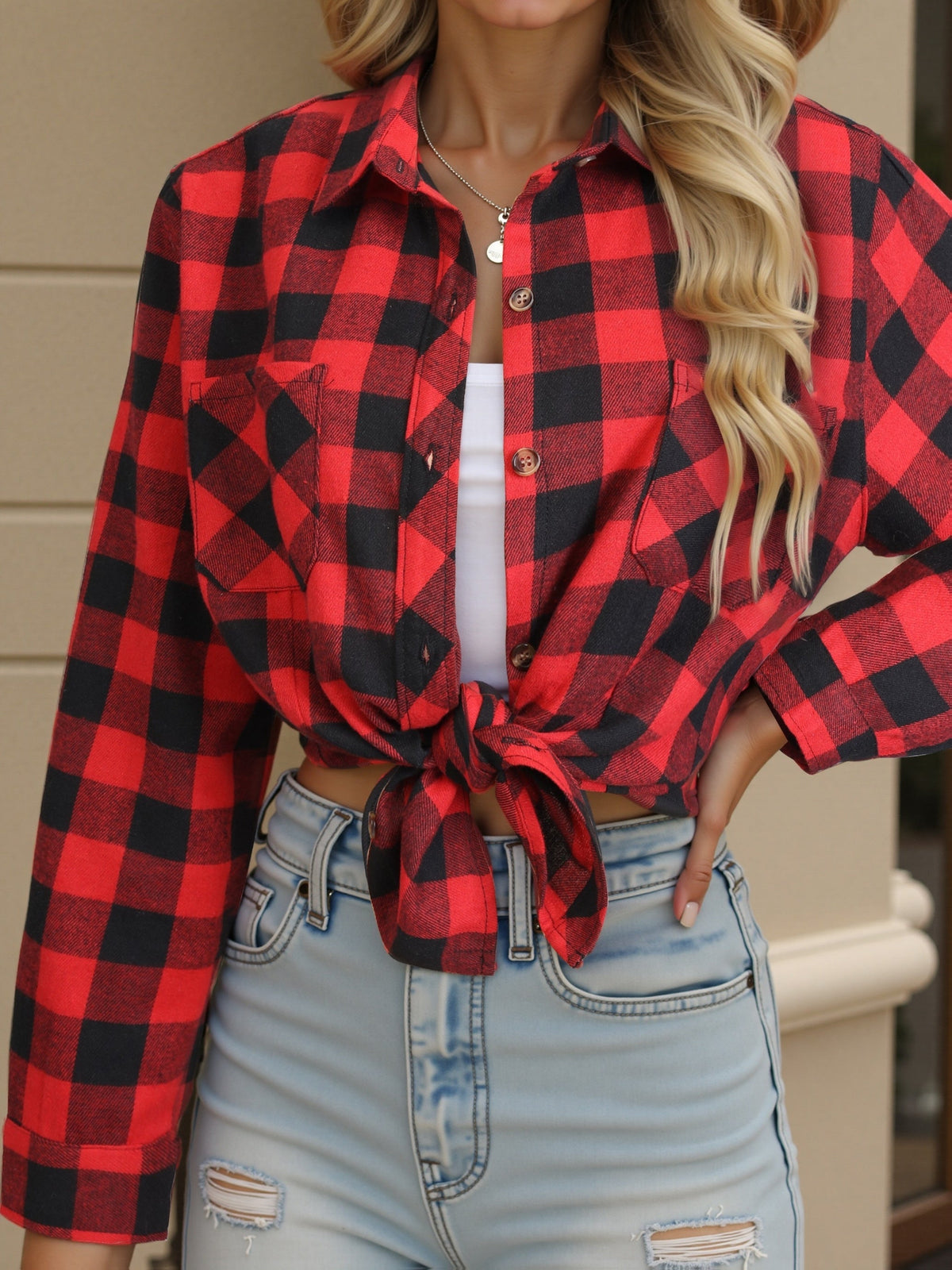 Wrenlee | Women's Relaxed Buffalo Check Plaid Button Up Shirt