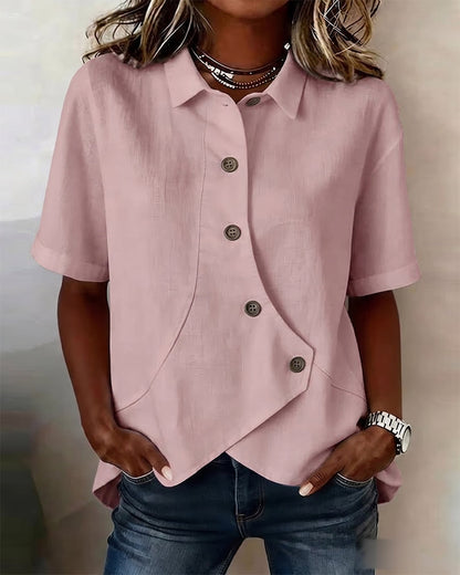 Adeline | Women's Asymmetrical Placket Button Down Linen Blend Shirt