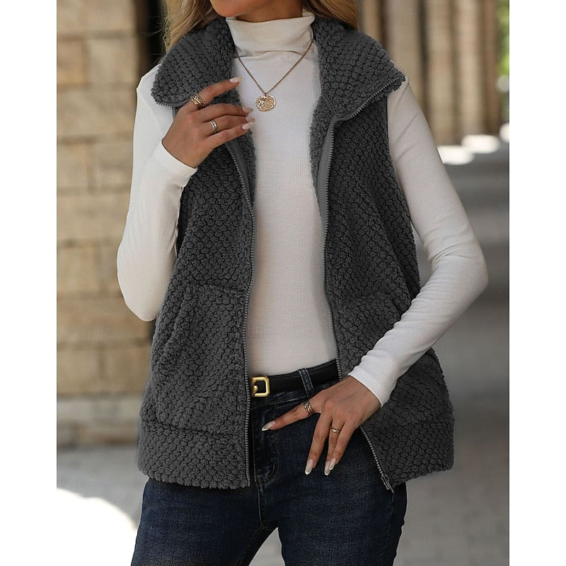 Maribel | Women's Textured Sherpa Zip Winter Vest