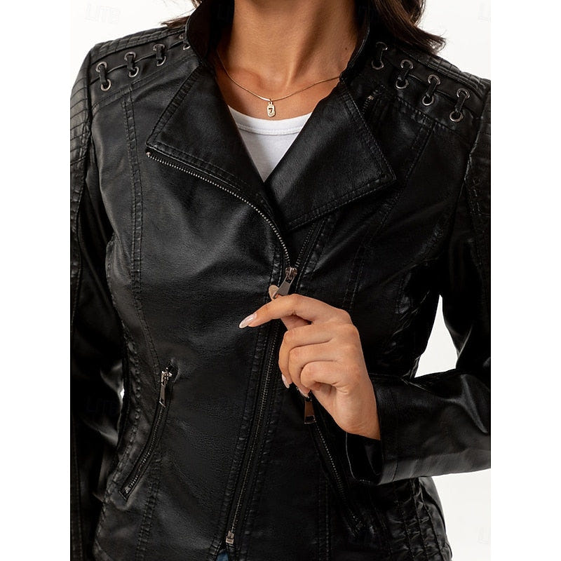 Neve | Women's Faux Leather Biker Moto Cropped Jacket