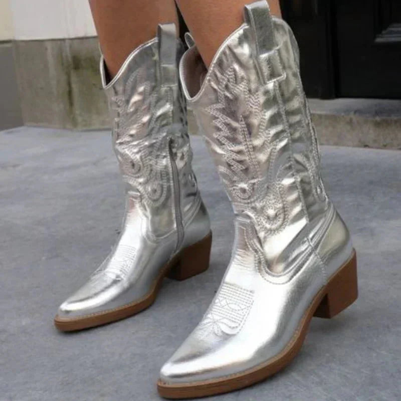 Peyton | Women's Metallic Western Embroidered Cowboy Boot