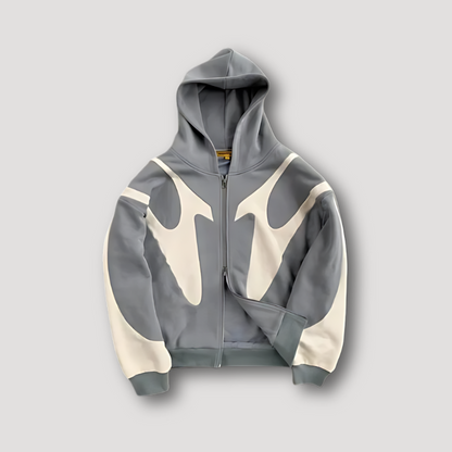 Elias | Men's Zip-Up Contrast Panel Graphic Streetwear Hoodie