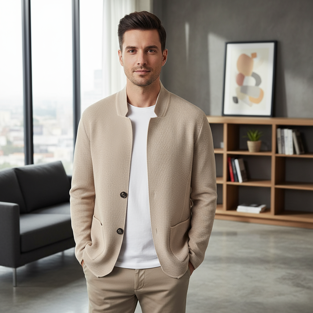 Alcott | Men's Woven Collarless Knit Cardigan