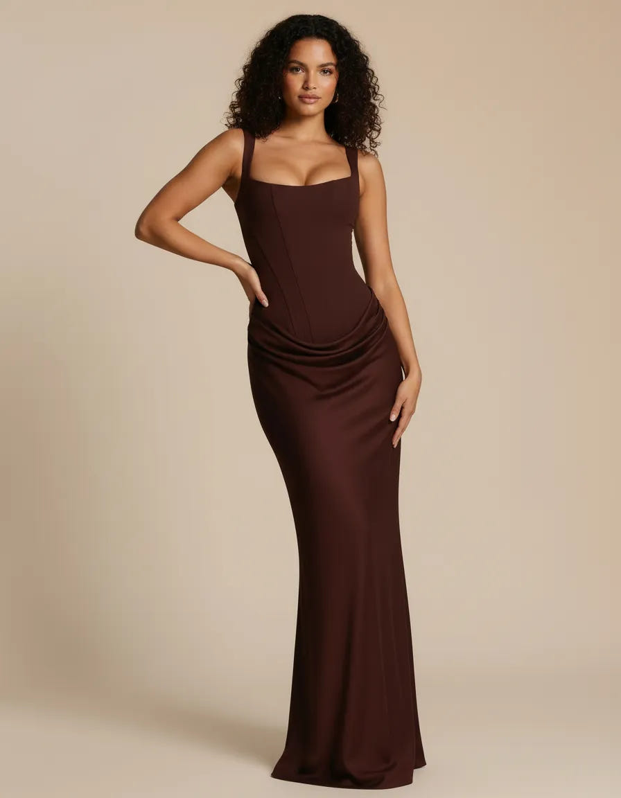Amara | Women's Square Neck Corset Bodice Maxi Dress
