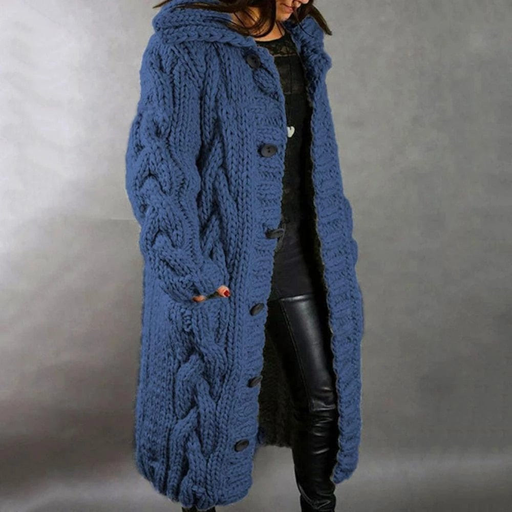 Marisen | Women's Chunky Knit Hooded Long Button Cardigan
