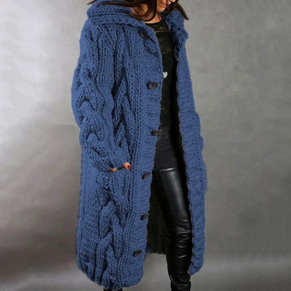 Marisen | Women's Chunky Knit Hooded Long Button Cardigan