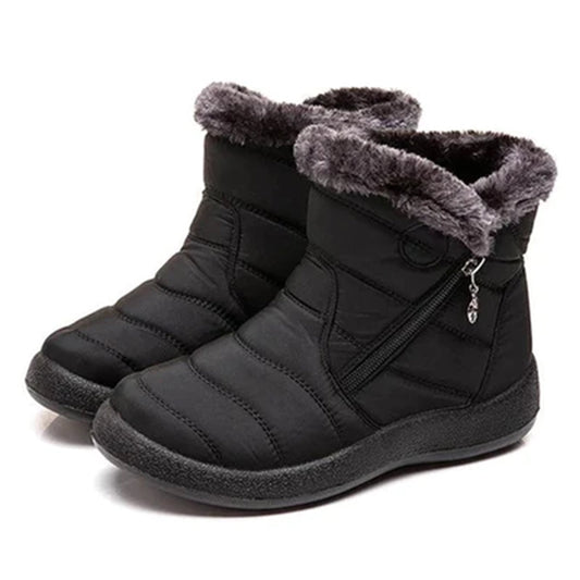 Marlowyx | Women's Fur Trim Waterproof Slip On Ankle Snow Boot