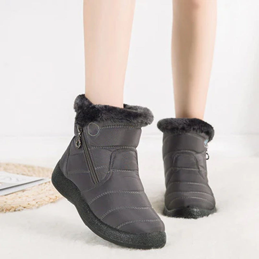 Marlowyx | Women's Fur Trim Waterproof Slip On Ankle Snow Boot