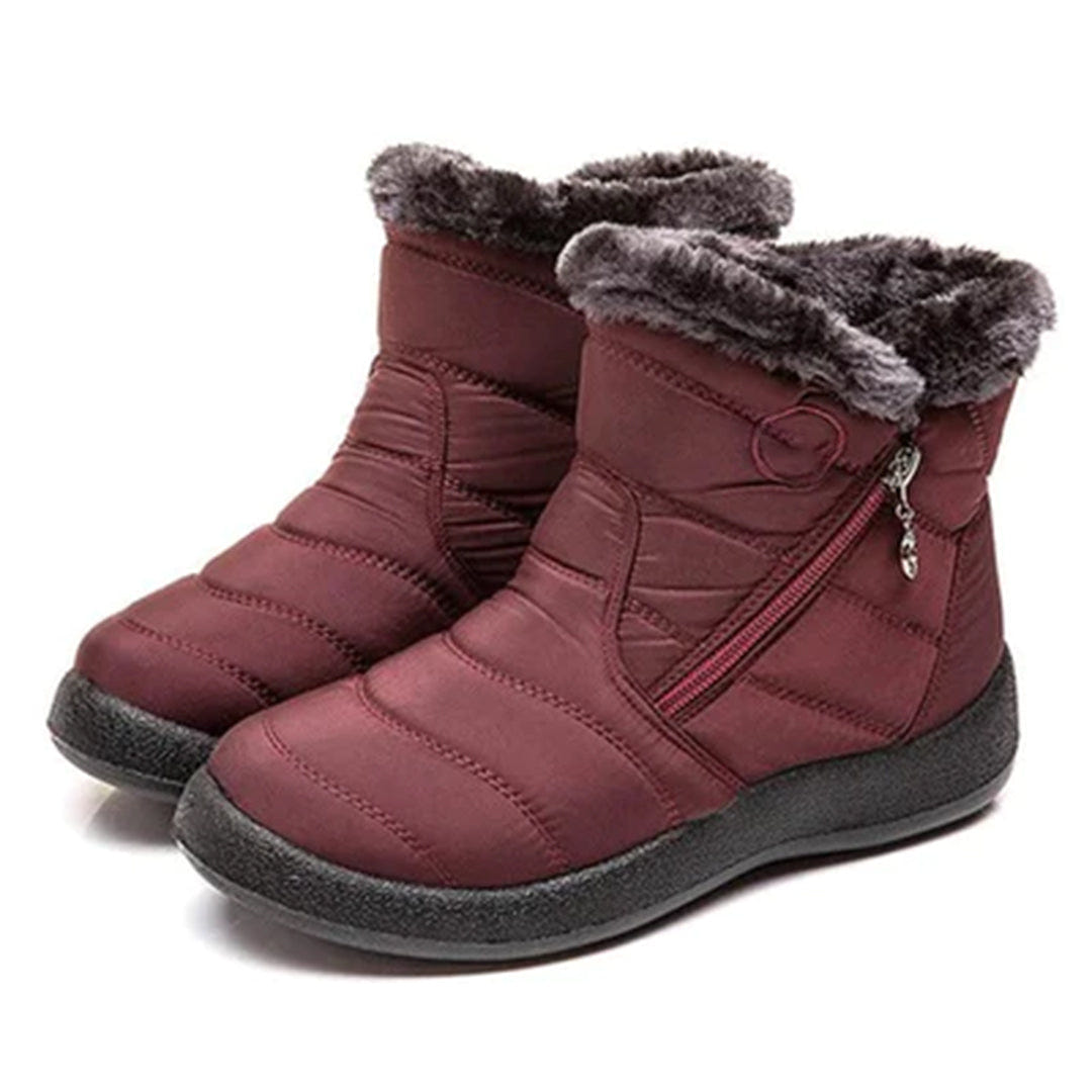 Marlowyx | Women's Fur Trim Waterproof Slip On Ankle Snow Boot