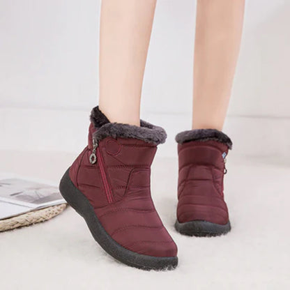 Marlowyx | Women's Fur Trim Waterproof Slip On Ankle Snow Boot