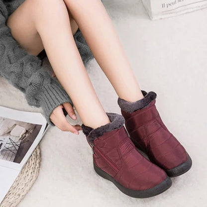 Marlowyx | Women's Fur Trim Waterproof Slip On Ankle Snow Boot