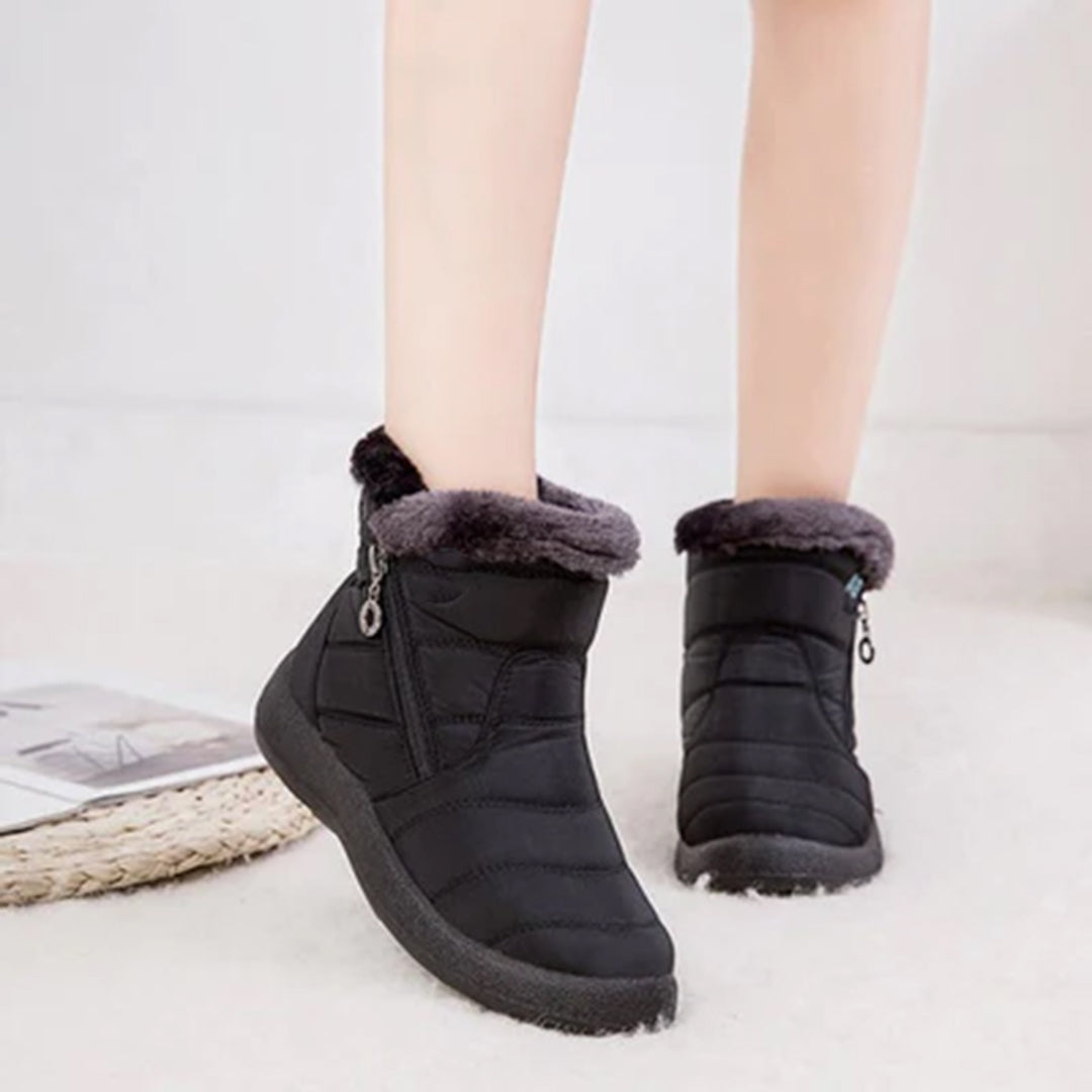 Marlowyx | Women's Fur Trim Waterproof Slip On Ankle Snow Boot