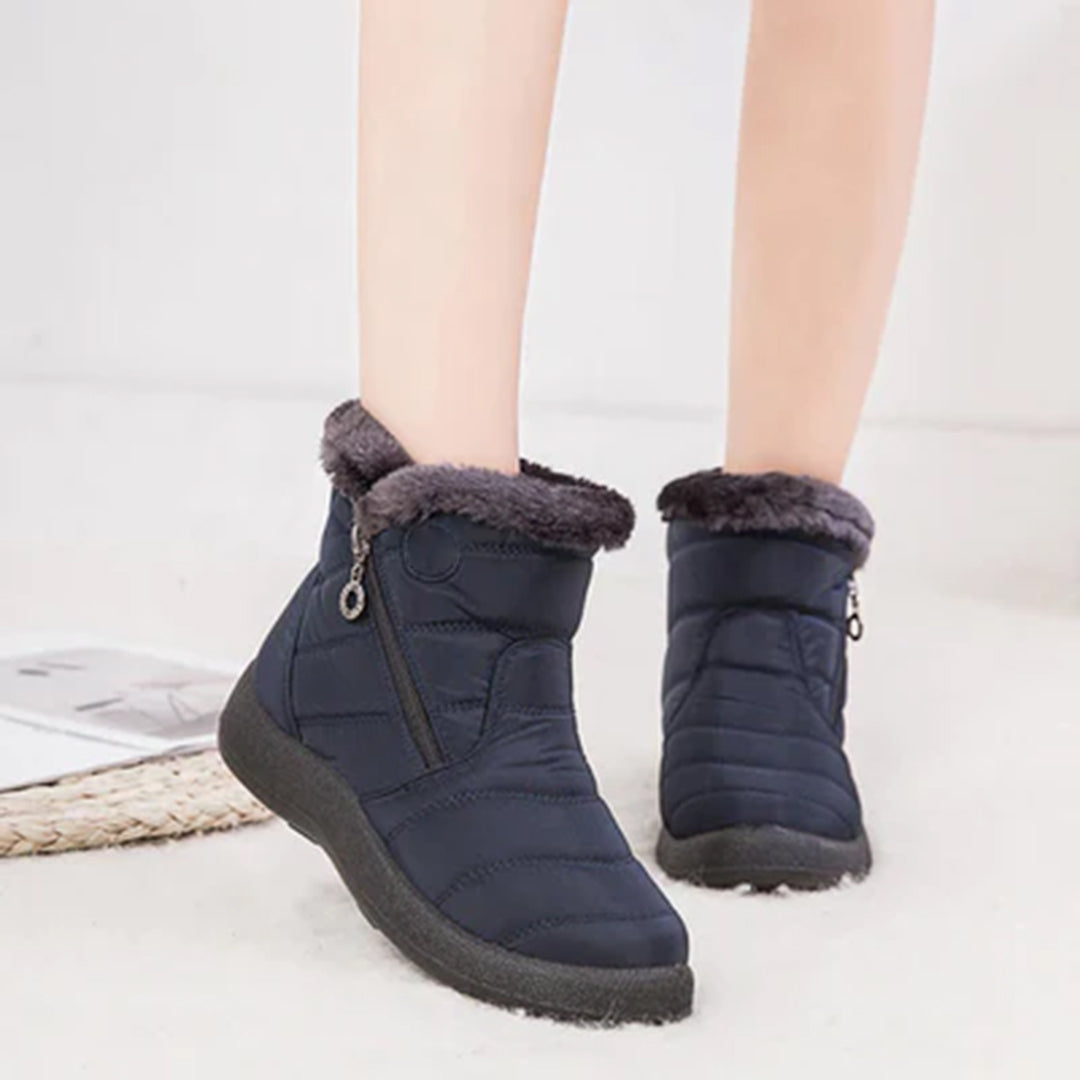 Marlowyx | Women's Fur Trim Waterproof Slip On Ankle Snow Boot