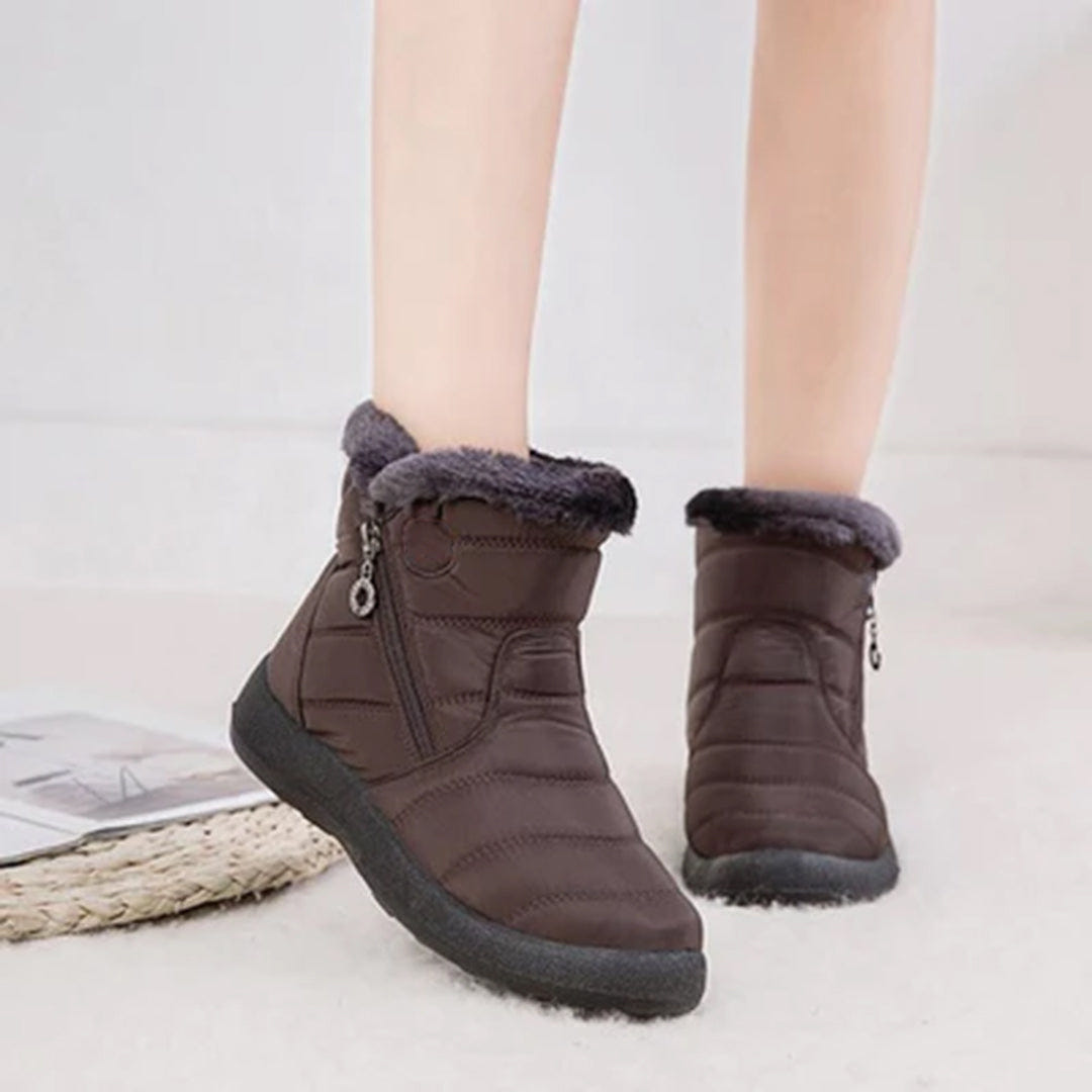 Marlowyx | Women's Fur Trim Waterproof Slip On Ankle Snow Boot