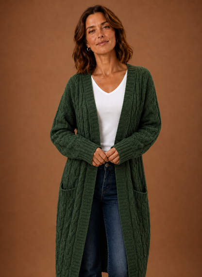 Fernwood | Women's Cable Knit Hooded Long Duster Cardigan