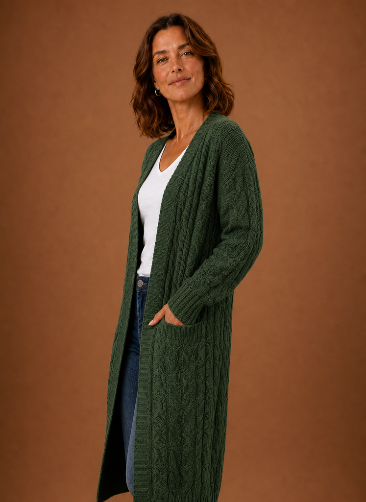 Fernwood | Women's Cable Knit Hooded Long Duster Cardigan