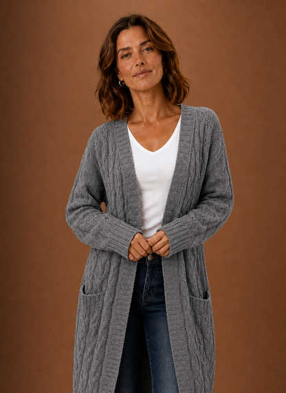 Fernwood | Women's Cable Knit Hooded Long Duster Cardigan
