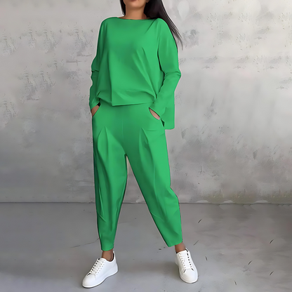 Marlow | Women's Loose-Fit Long Sleeve Top and Tapered Trousers Co-Ord Set