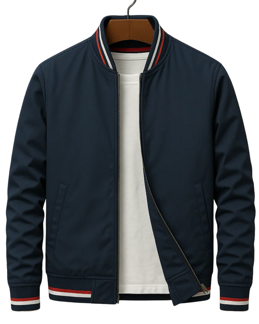 Orbin | Men's Varsity Zip-Up Striped Rib Trim Bomber Jacket