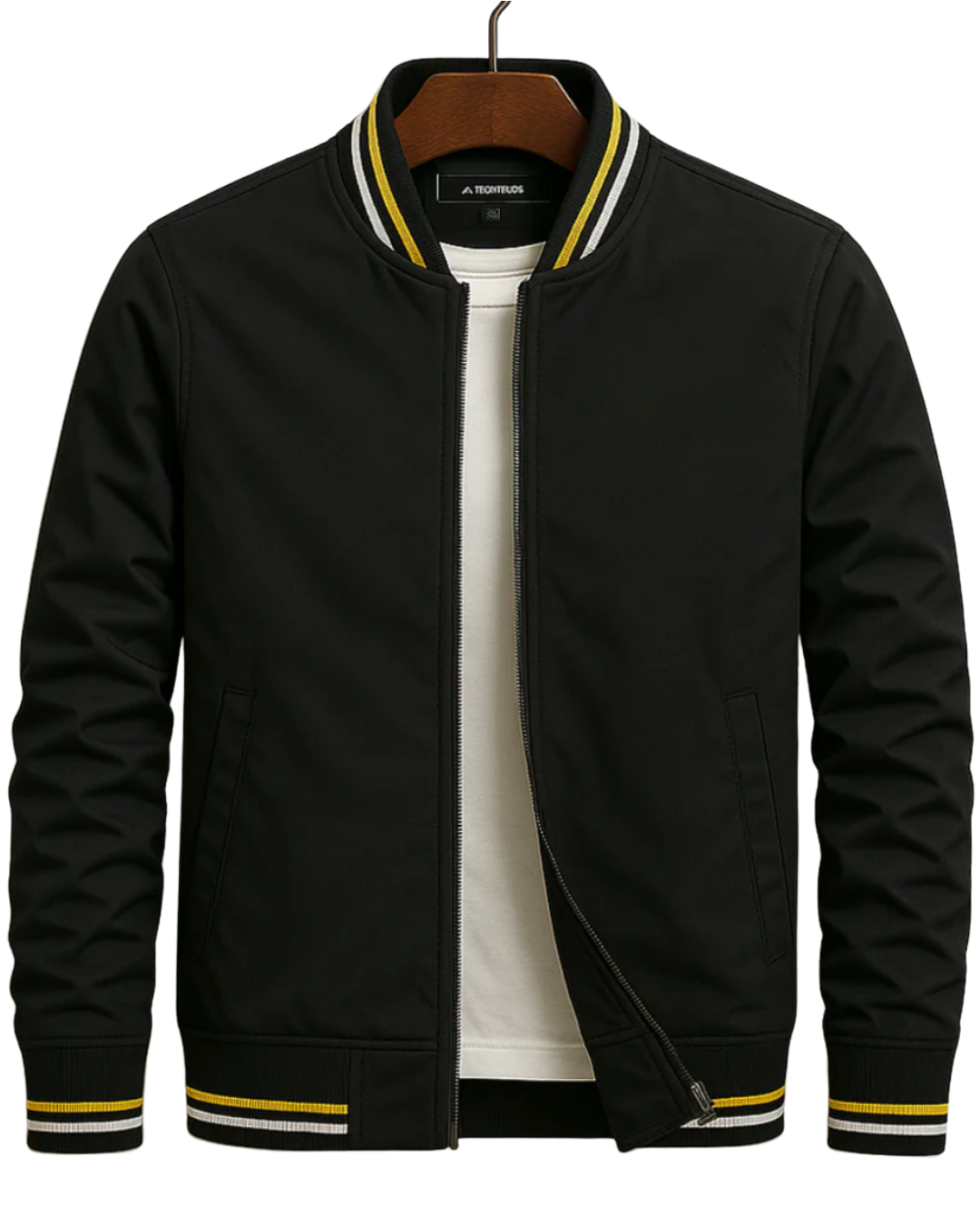 Orbin | Men's Varsity Zip-Up Striped Rib Trim Bomber Jacket
