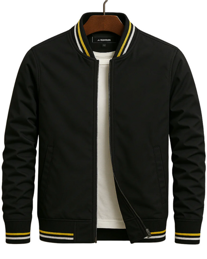Orbin | Men's Varsity Zip-Up Striped Rib Trim Bomber Jacket