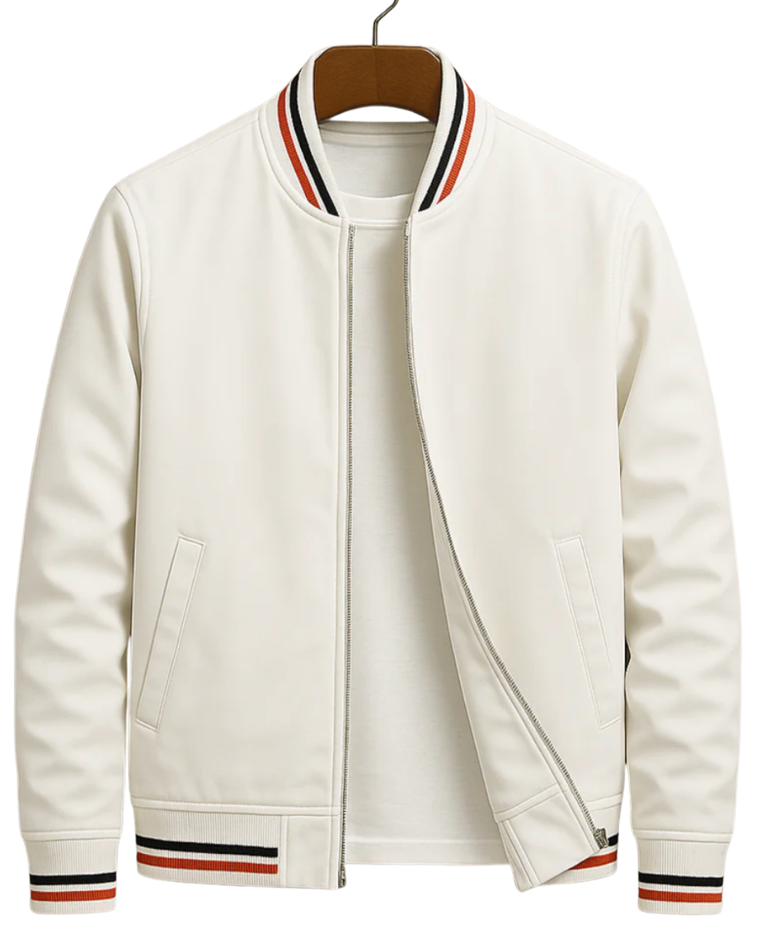Orbin | Men's Varsity Zip-Up Striped Rib Trim Bomber Jacket
