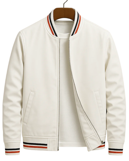 Orbin | Men's Varsity Zip-Up Striped Rib Trim Bomber Jacket