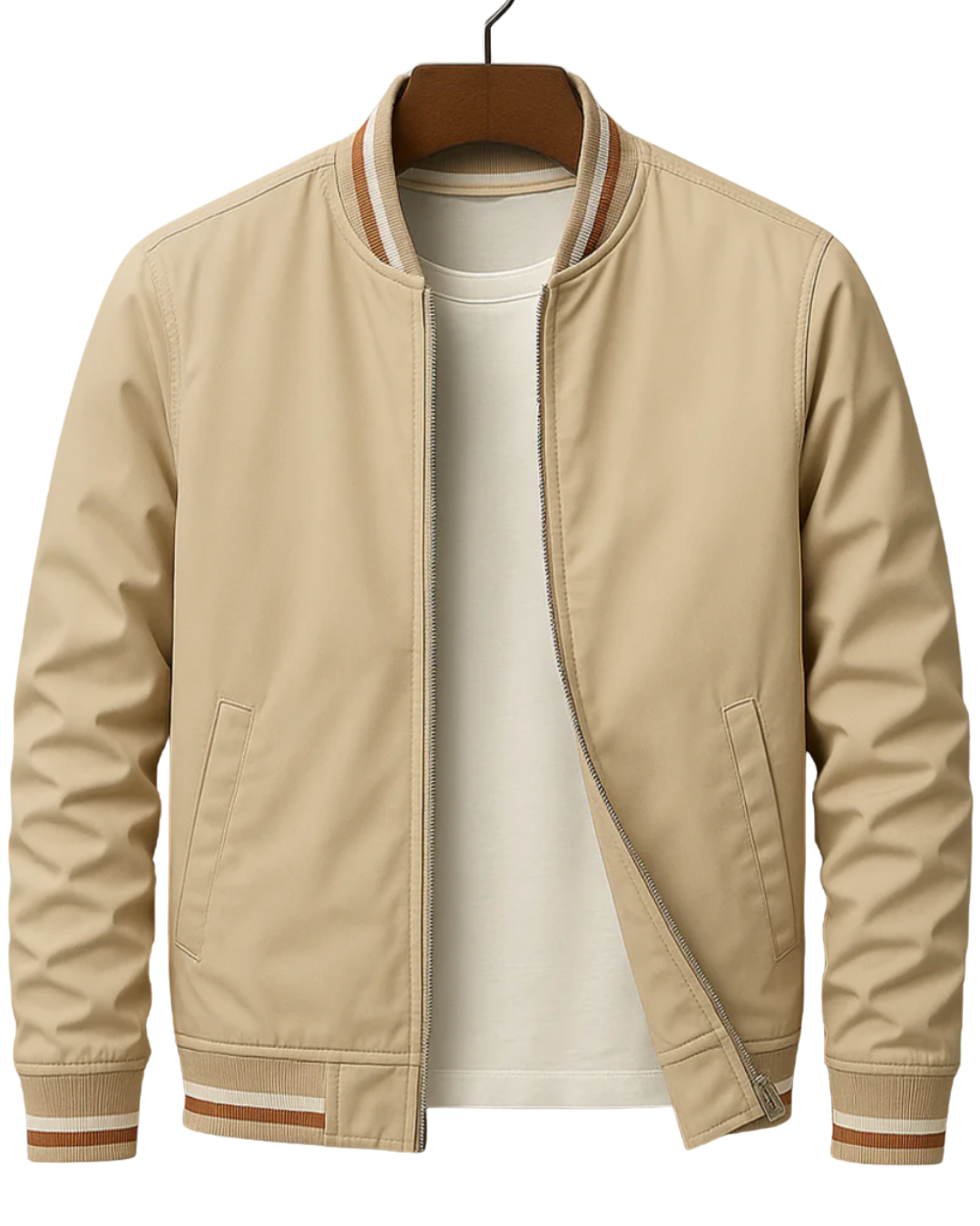 Orbin | Men's Varsity Zip-Up Striped Rib Trim Bomber Jacket