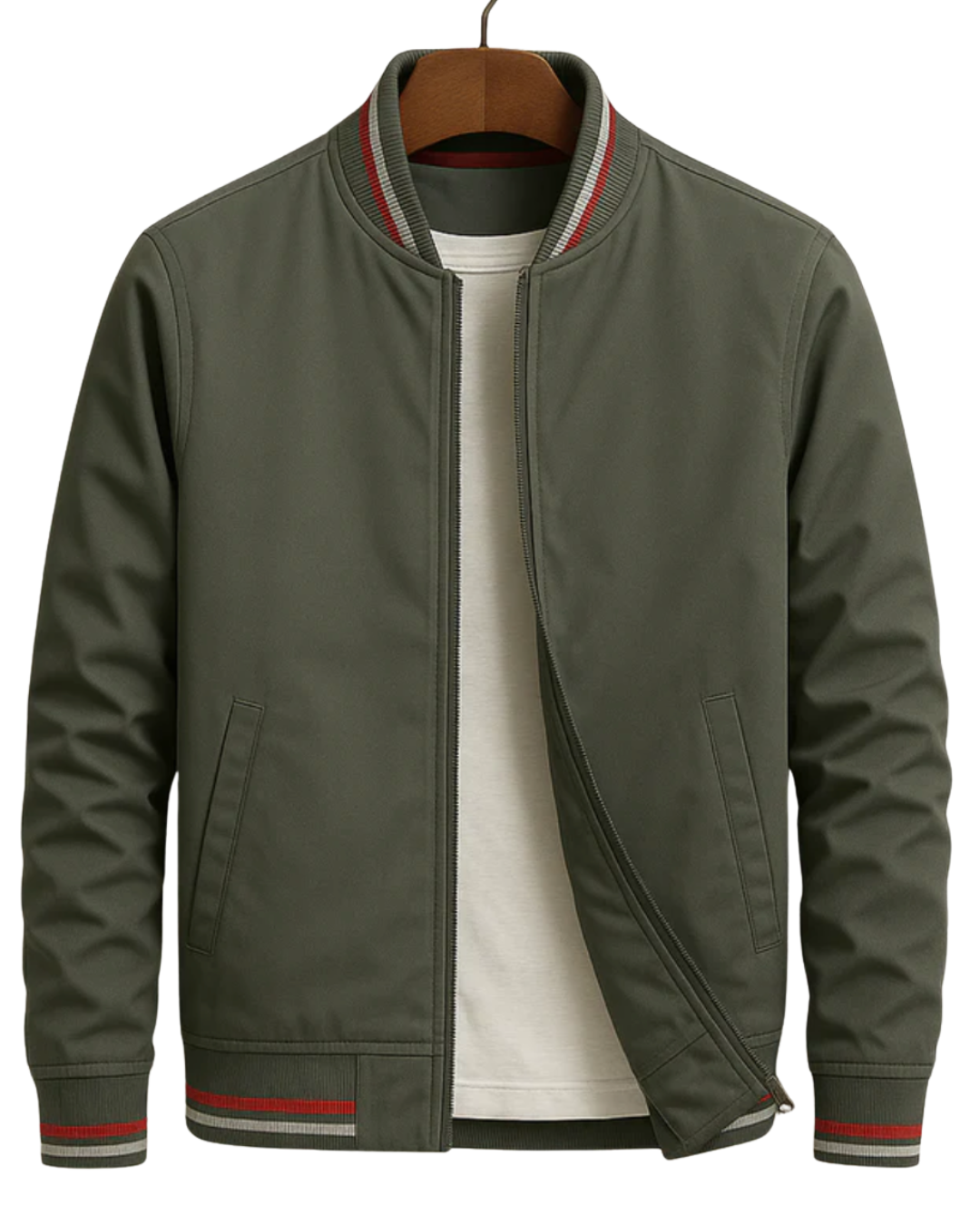 Orbin | Men's Varsity Zip-Up Striped Rib Trim Bomber Jacket